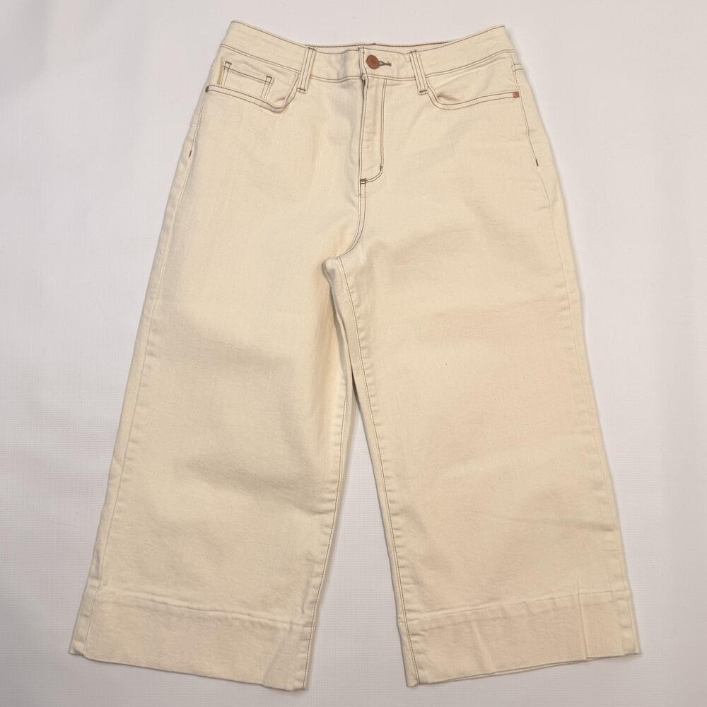 A.n.a Jeans Womens 10 White Light Wash Wide Leg Crop High Rise Stretch Denim